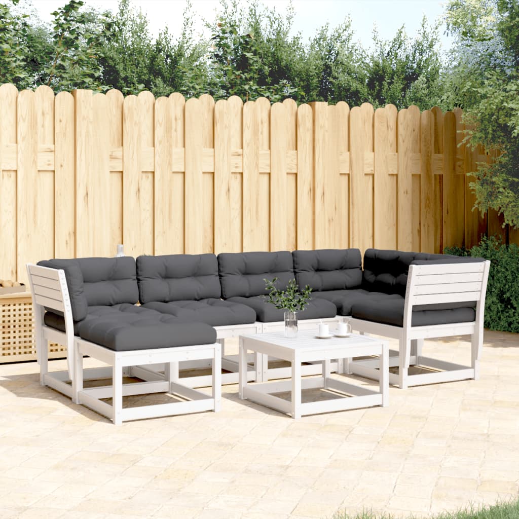 6-Delige Loungeset Met Kussens Massief Grenenhout Wit
