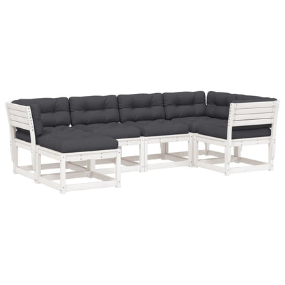 6-delige Loungeset met kussens massief grenenhout wit Wit