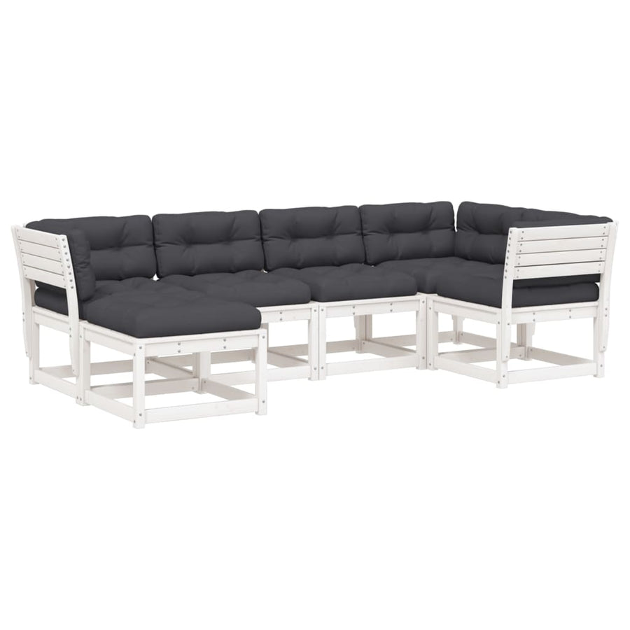 6-delige Loungeset met kussens massief grenenhout wit Wit