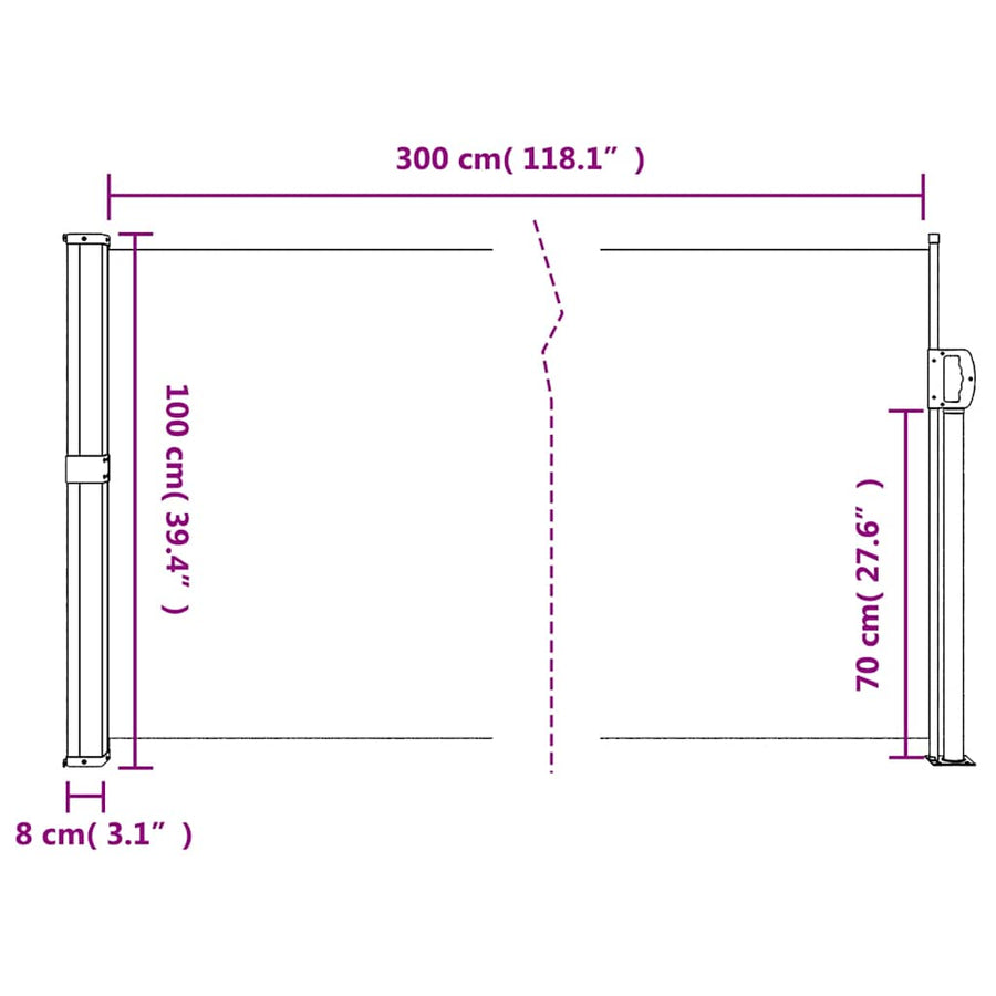 Windscherm Uittrekbaar Wit 100 x 300 cm