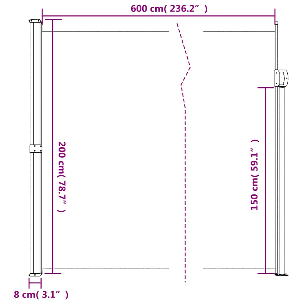 Windscherm Uittrekbaar Kleurig Antraciet 200 x 600 cm
