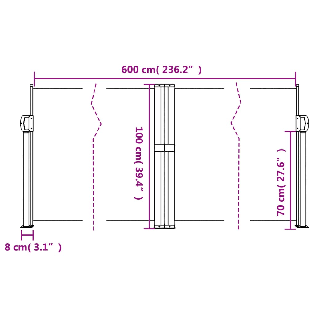 Windscherm uittrekbaar 100x600 cm wit