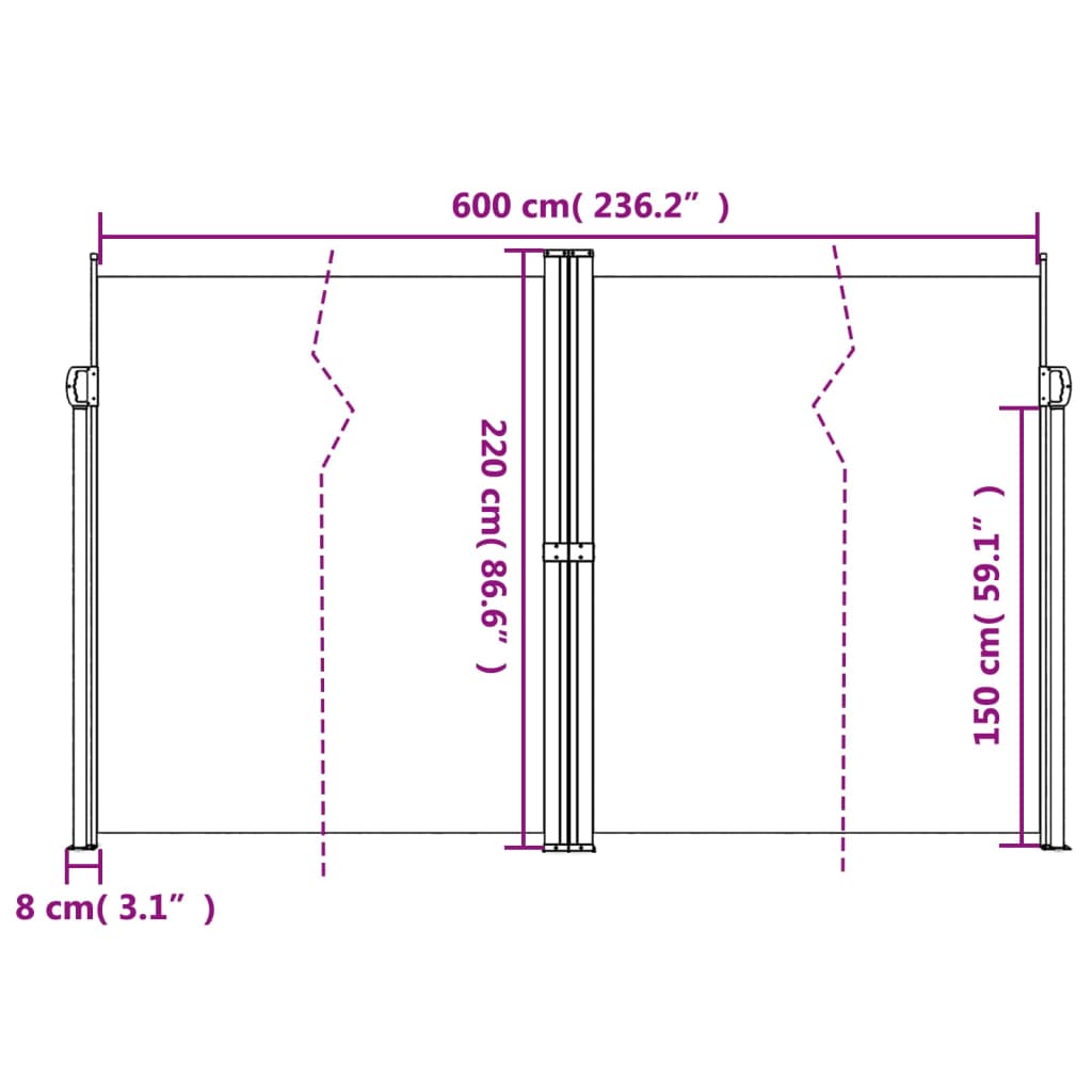 Windscherm uittrekbaar 220x600 cm wit