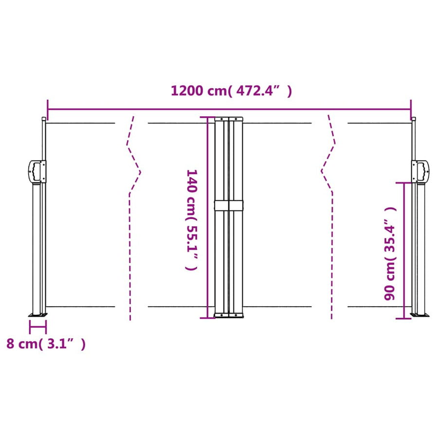 Windscherm uittrekbaar 140x1200 cm antracietkleurig