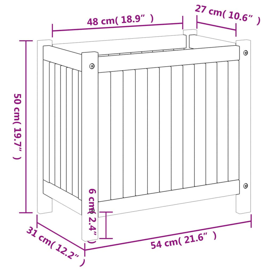 Plantenbak Met Voering Massief Acaciahout 54 x 31 x 50 cm