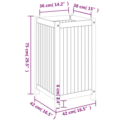 Plantenbak met voering 42x42x75 cm massief acaciahout