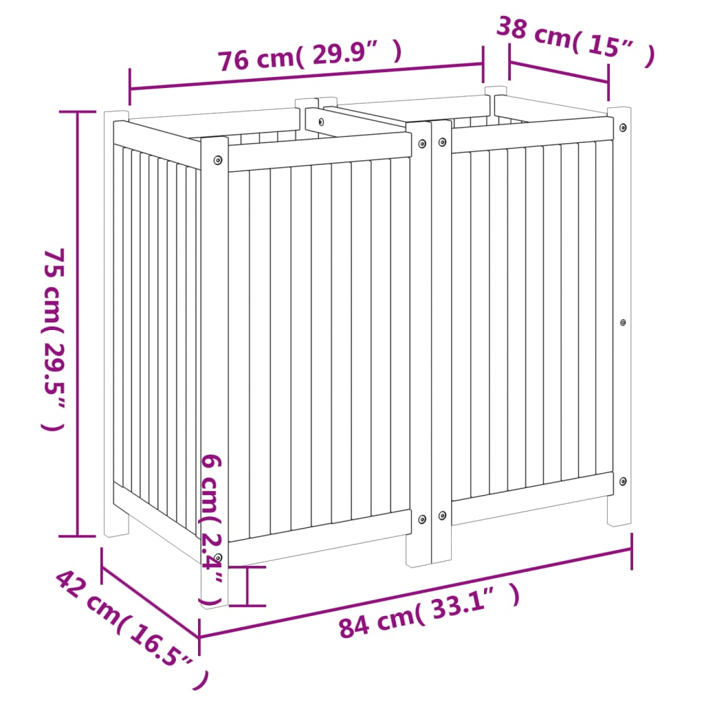 Plantenbak met voering 84x42x75 cm massief acaciahout