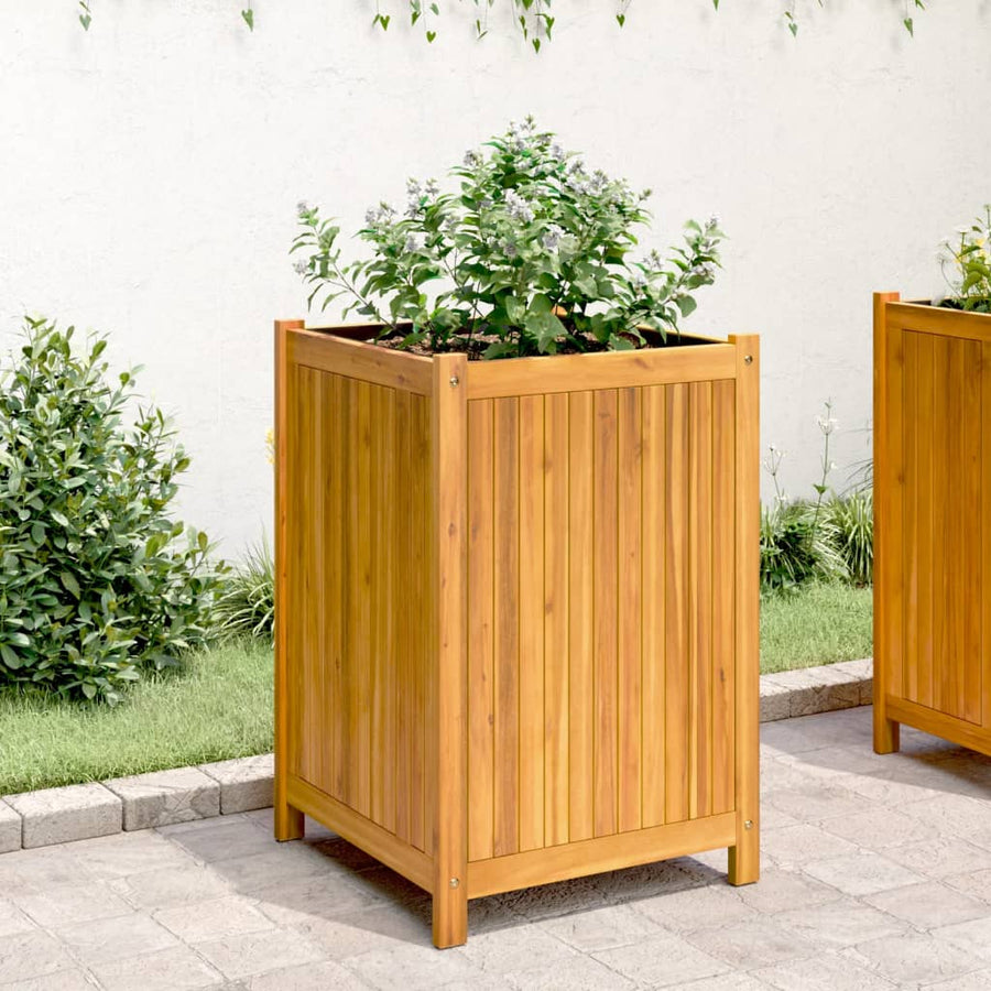 Plantenbak Met Voering Massief Acaciahout 50 x 50 x 75 cm