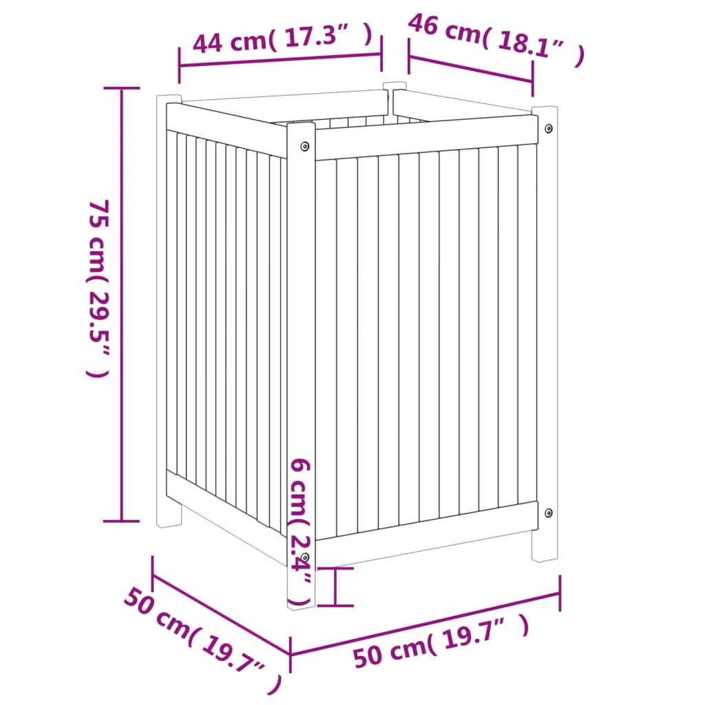 Plantenbak Met Voering Massief Acaciahout 50 x 50 x 75 cm