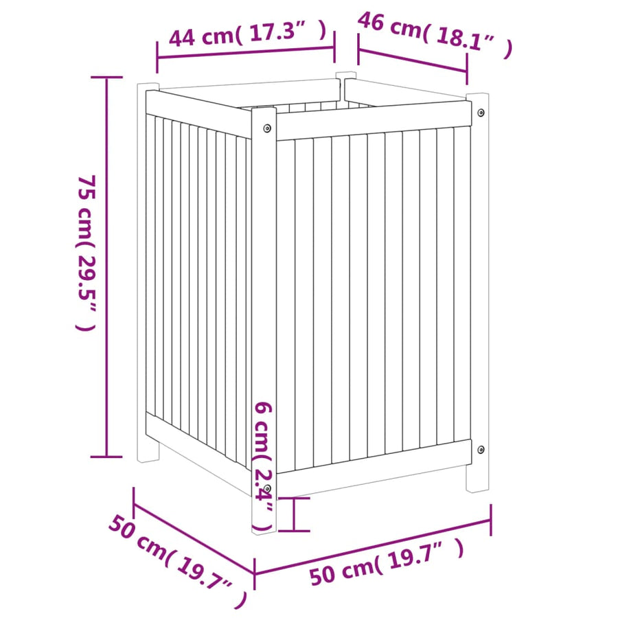 Plantenbak Met Voering Massief Acaciahout 50 x 50 x 75 cm