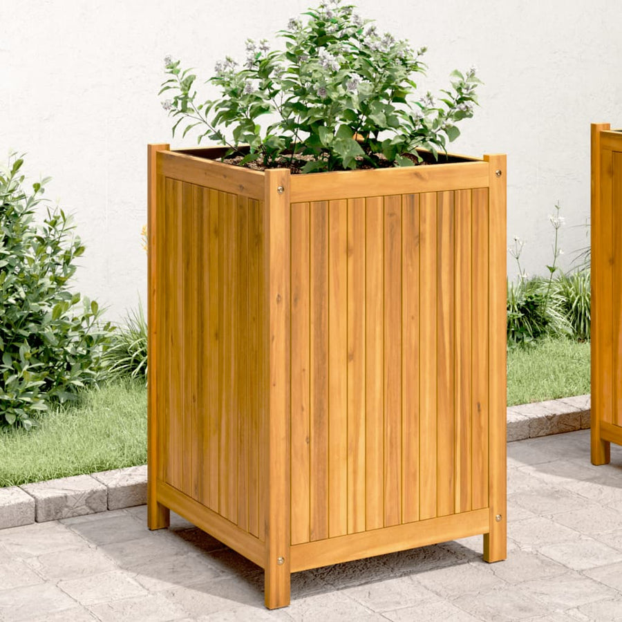 Plantenbak Met Voering Massief Acaciahout 50 x 50 x 75 cm
