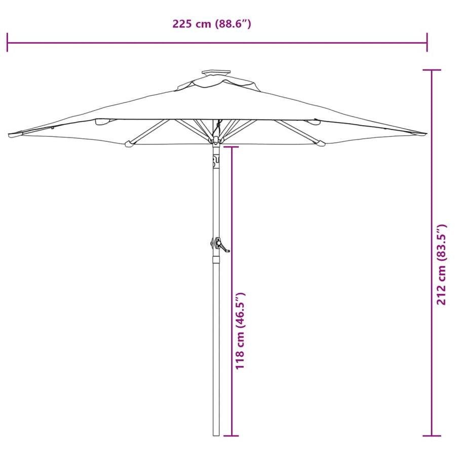 Parasol Met Stalen Paal 225X225X212 Cm Wit