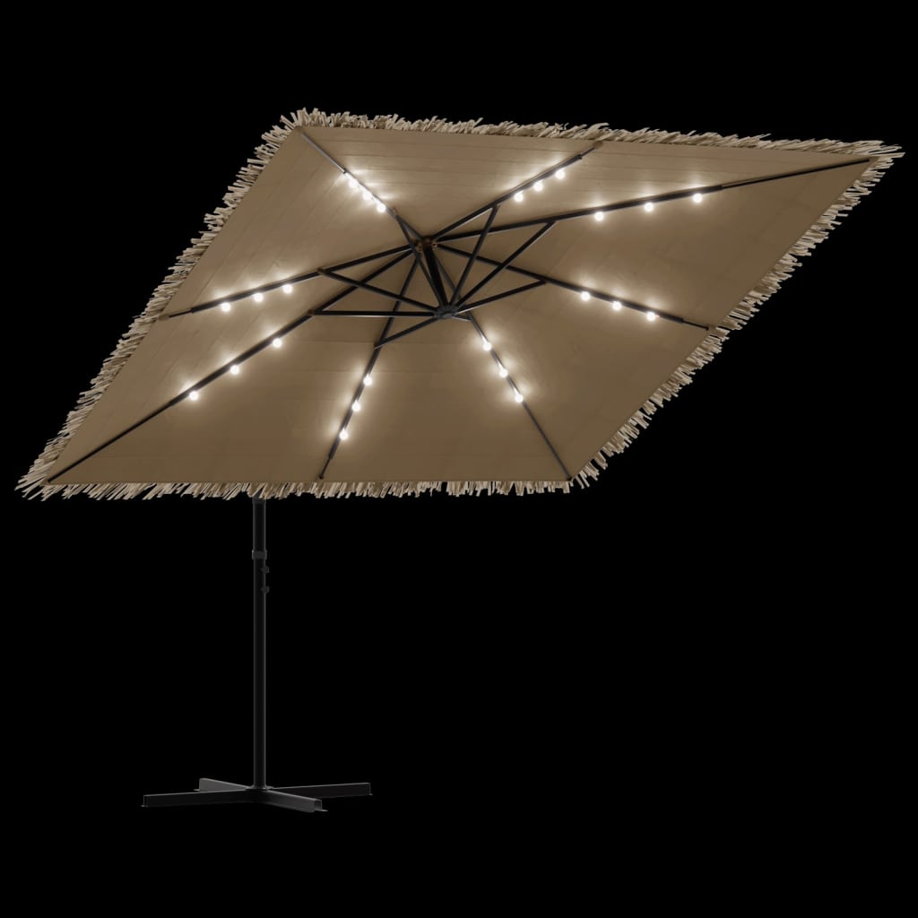 Parasol Met Led's En Stalen Paal Bruin 246 x 246 x 230 cm