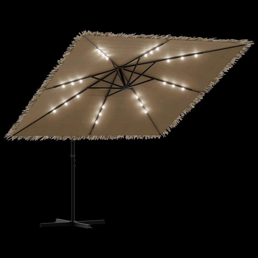 Parasol Met Led's En Stalen Paal Bruin 246 x 246 x 230 cm