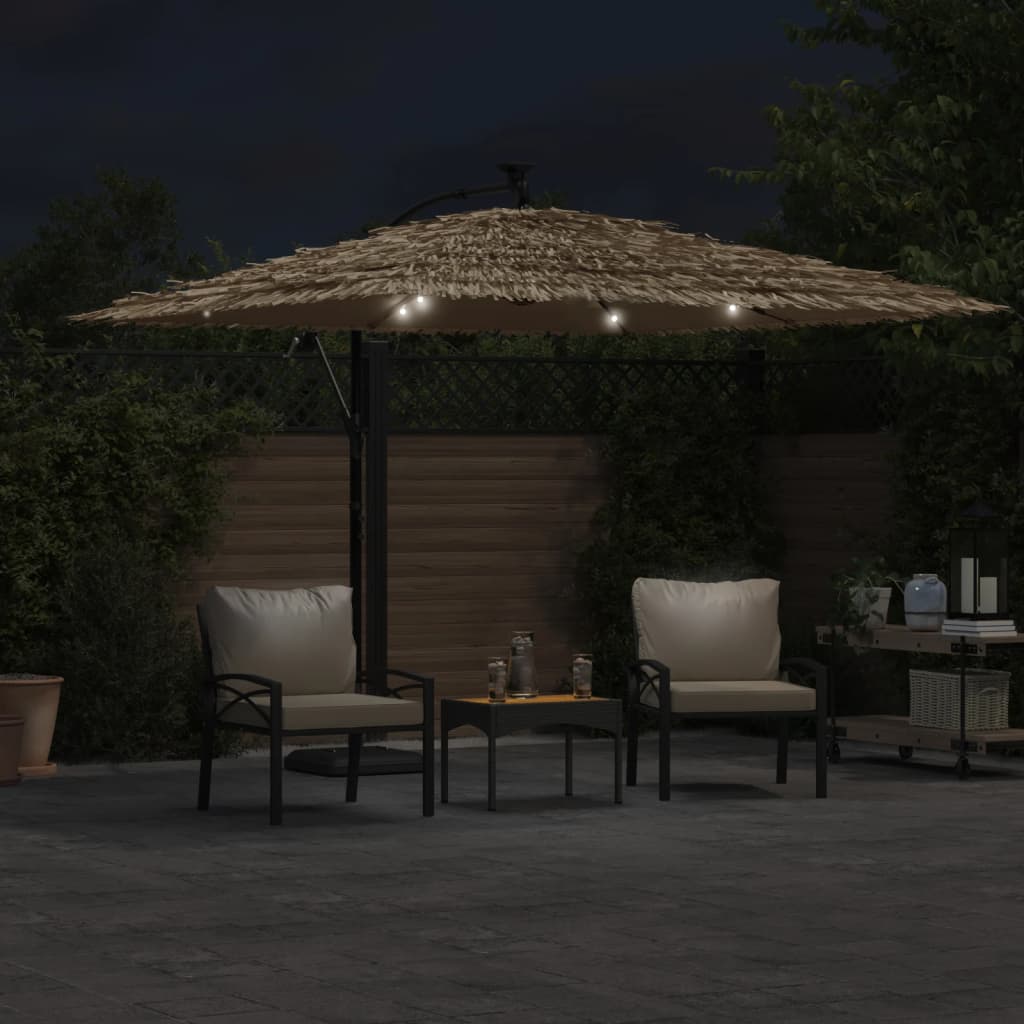 Parasol Met Led's En Stalen Paal Bruin
