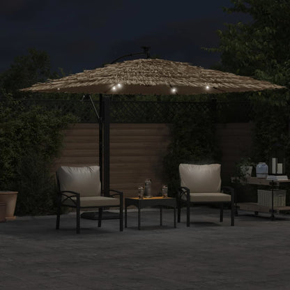 Parasol Met Led's En Stalen Paal Bruin