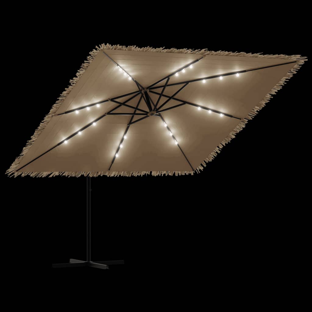 Parasol Met Led's En Stalen Paal Bruin