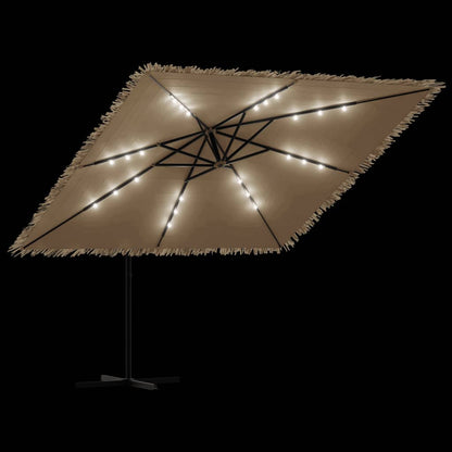 Parasol Met Led's En Stalen Paal Bruin
