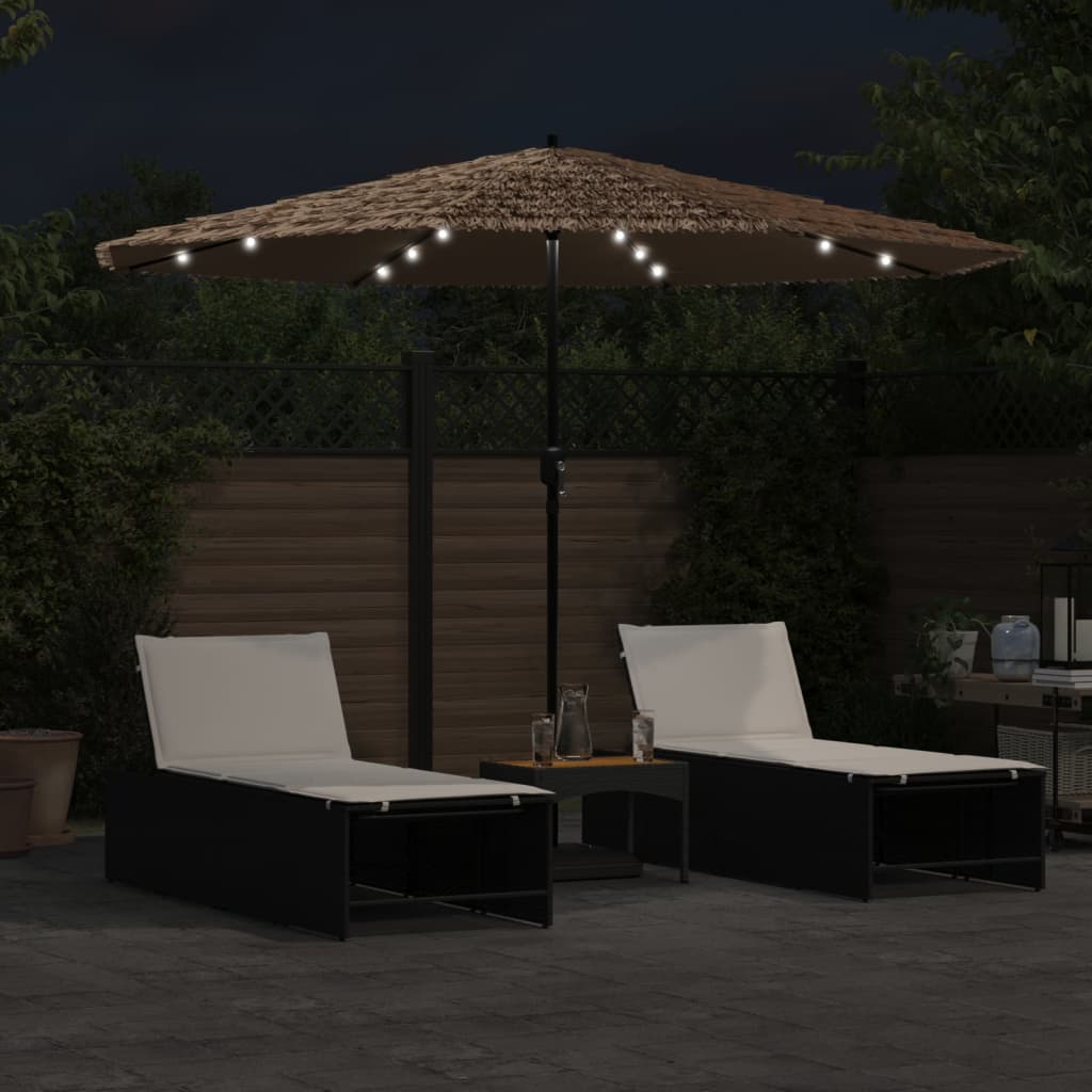 Parasol met LED's en stalen paal 324x324x247 cm bruin