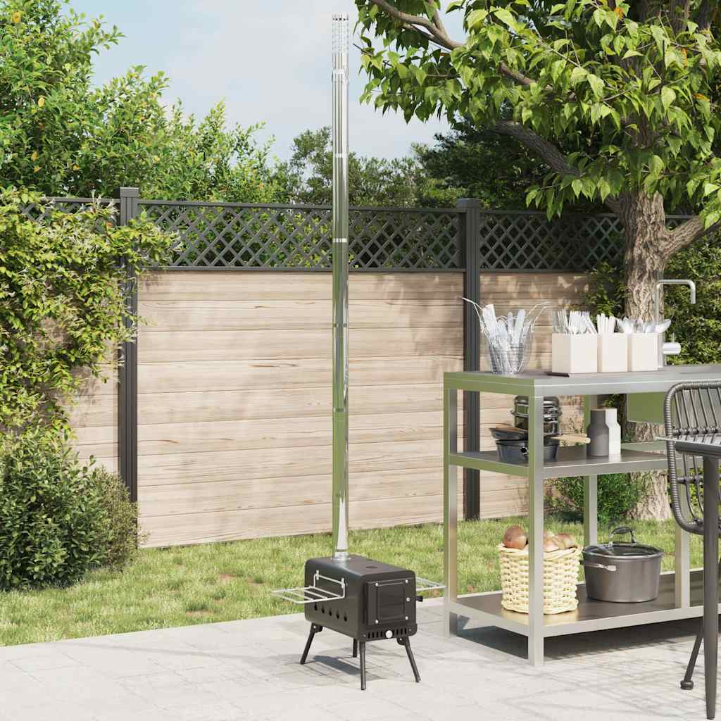 Houtkachel Tent Met Schoorsteen En Inklapbare Poten Staal Zwart Acaciahout (Naturel)