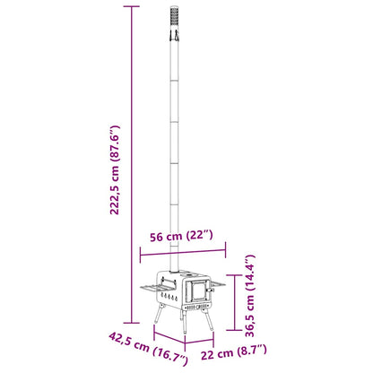 Houtkachel Tent Met Schoorsteen En Inklapbare Poten Staal Zwart Acaciahout (Naturel)