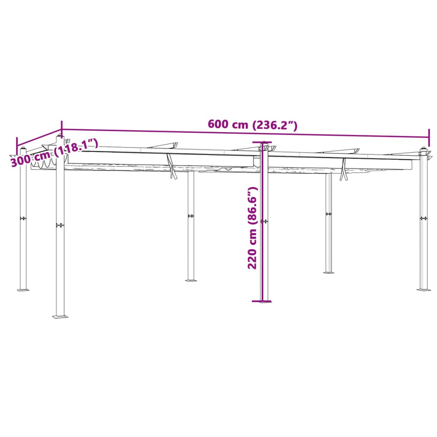 Prieel met uittrekbaar dak 3x6 m aluminium crèmekleurig