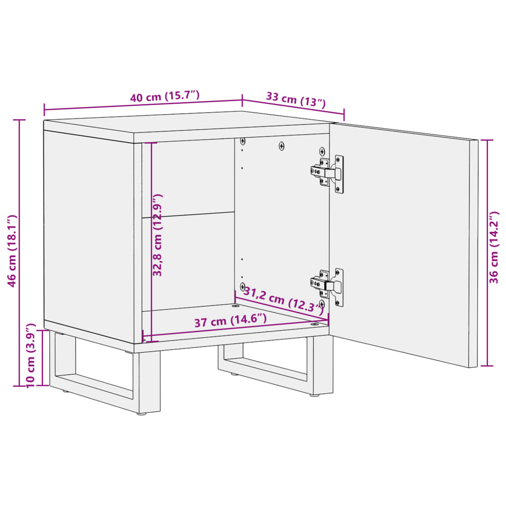 Nachtkastjes 2 st 40x33x46 cm massief acaciahout