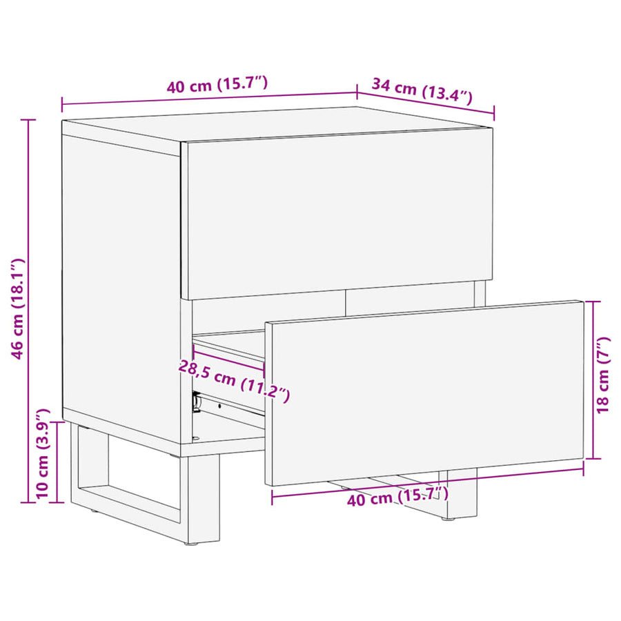 Nachtkastjes 2 st 40x34x46 cm massief ruw mangohout