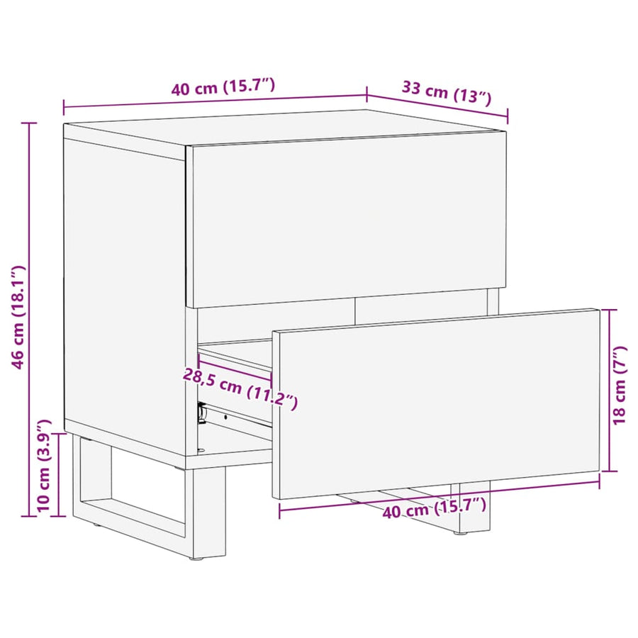 Nachtkastjes 2 st 40x33x46 cm massief acaciahout