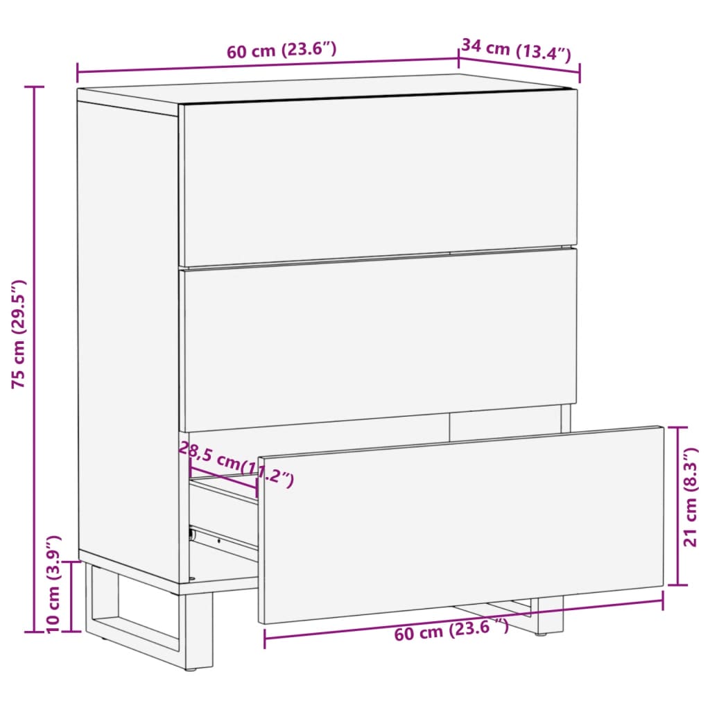 Dressoir 60x34x75 cm massief acaciahout