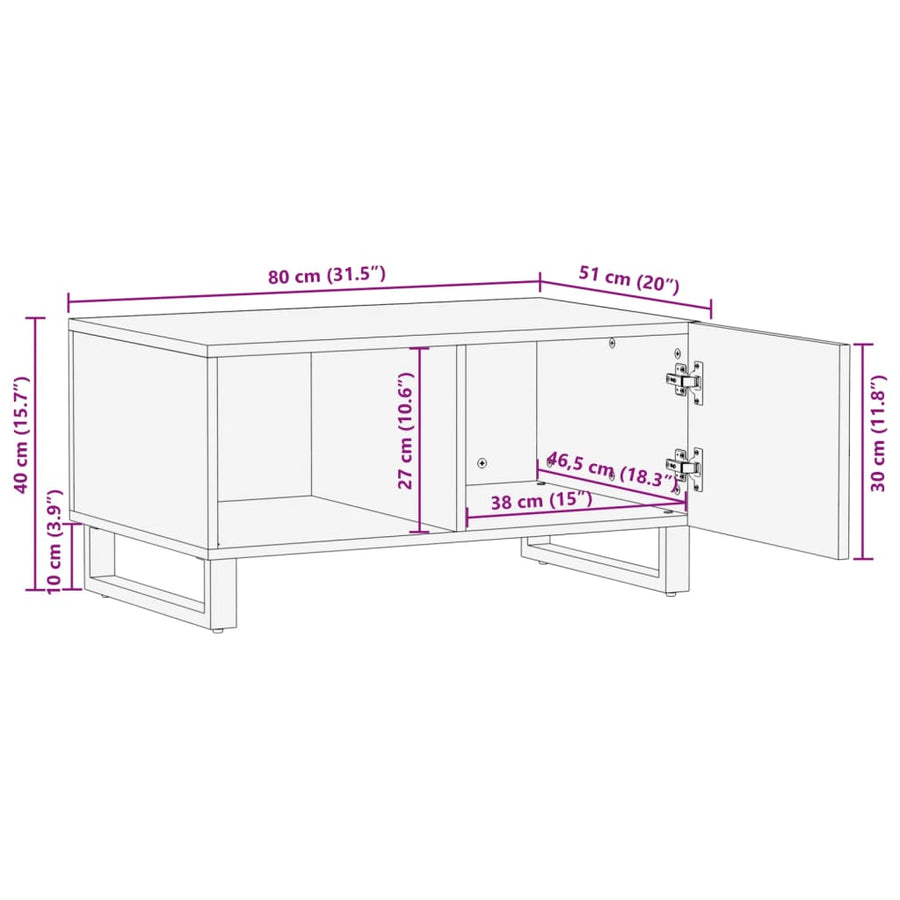 Salontafel 80x51x40 cm massief mangohout wit