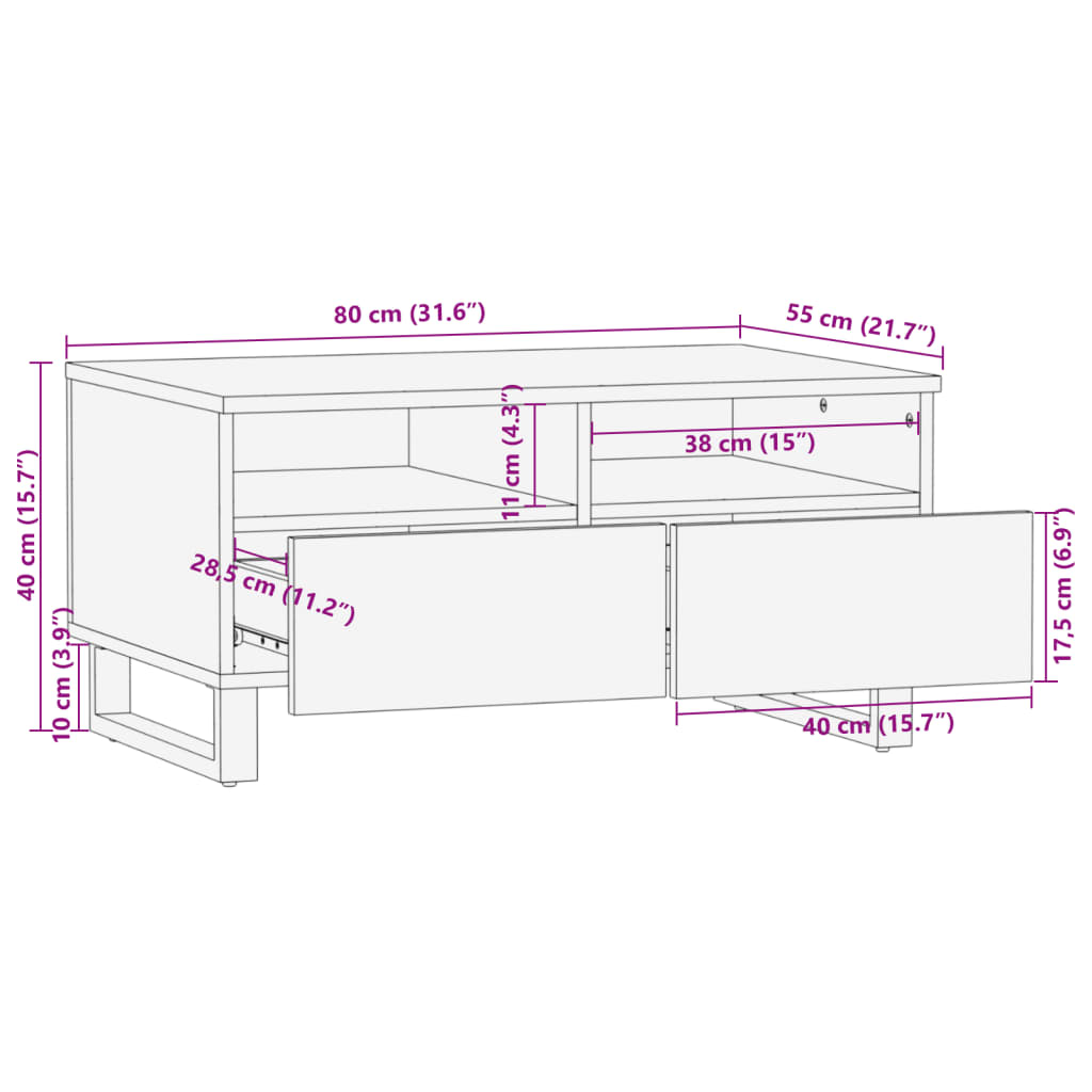 Salontafel 80x55x40 cm massief mangohout bruin