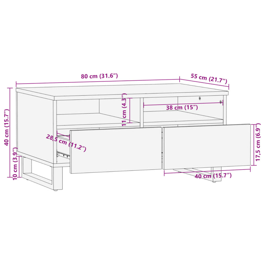 Salontafel 80x55x40 cm massief mangohout bruin