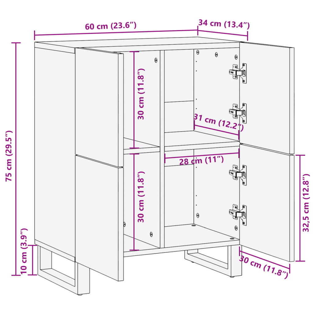 Dressoir 60x34x75 cm massief mangohout