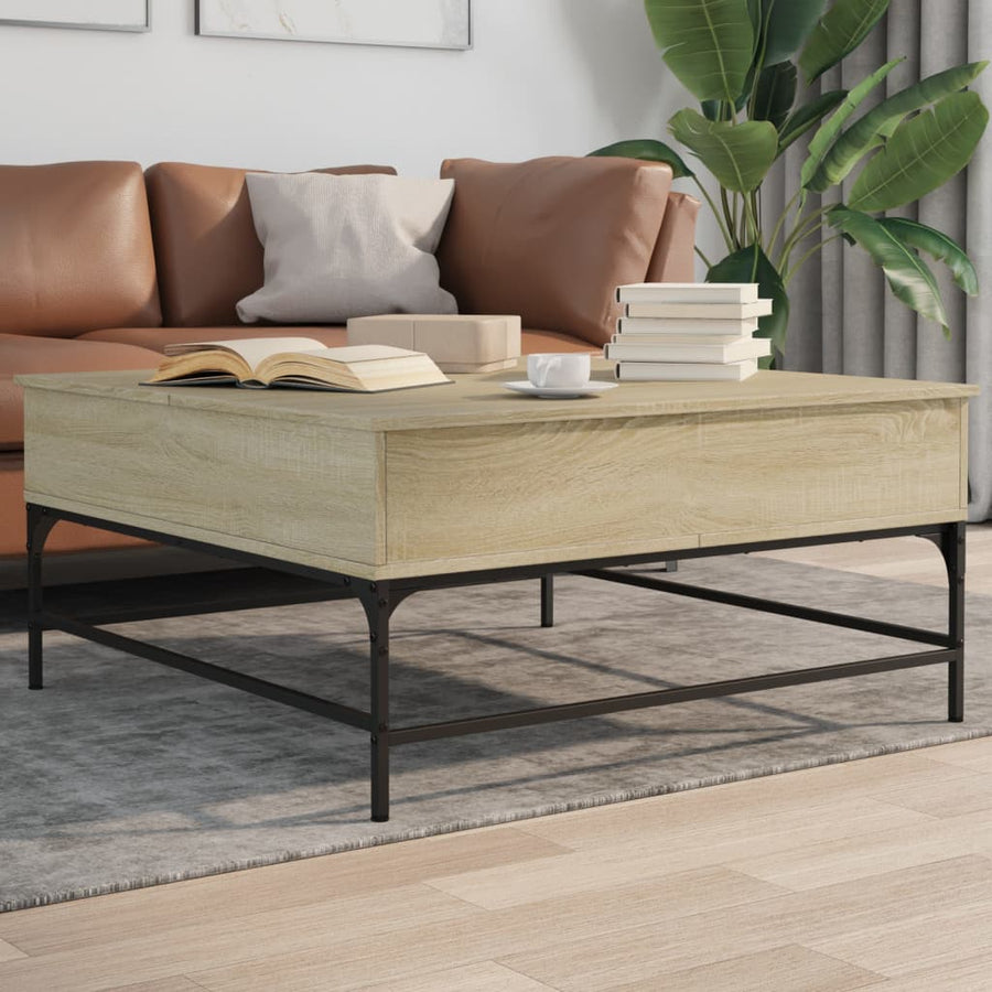 Salontafel 95X95X45 Cm Bewerkt Hout En Metaal Sonoma Eikenkleur Zwart En Crème