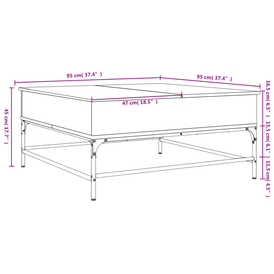Salontafel 95X95X45 Cm Bewerkt Hout En Metaal Sonoma Eikenkleur Zwart En Crème