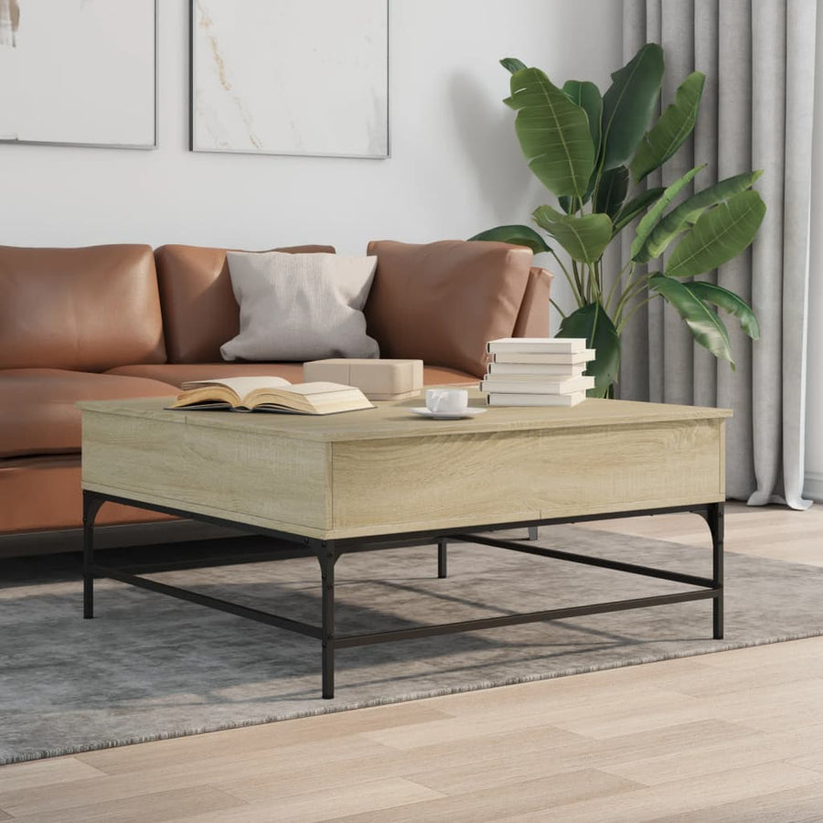 Salontafel 95X95X45 Cm Bewerkt Hout En Metaal Sonoma Eikenkleur Zwart En Crème