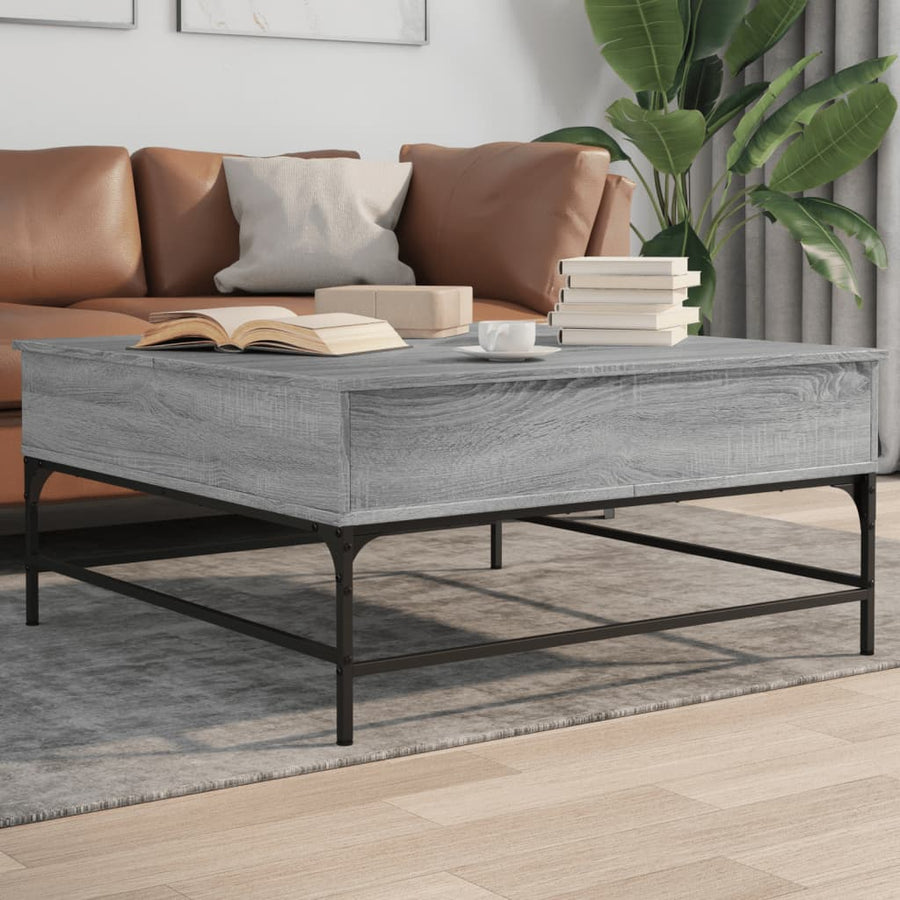 Salontafel 95X95X45 Cm Bewerkt Hout En Metaal Grijs Sonoma Zwart En Crème