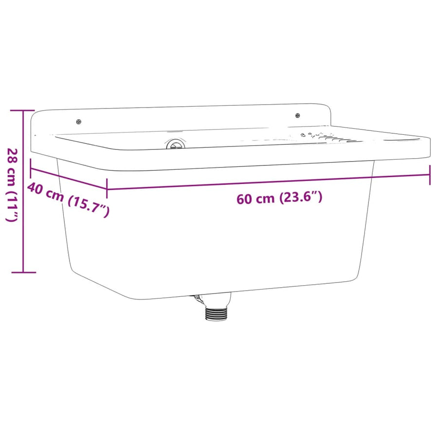 Gootsteen wandgemonteerd 60x40x28 cm hars wit