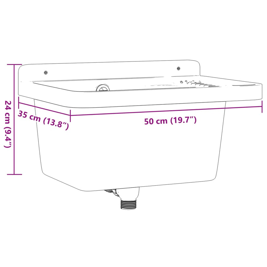 Wasbak wandgemonteerd 50x35x24 cm hars grijs