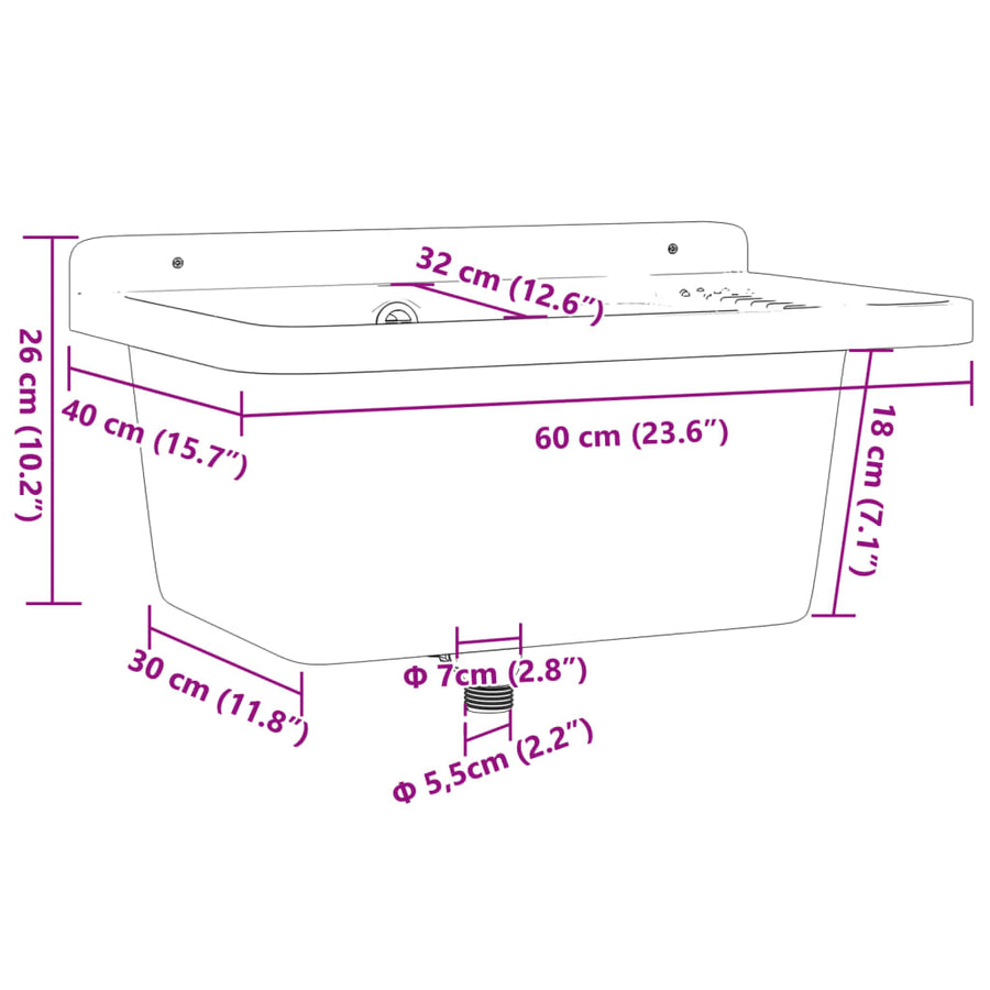 Wasbak Wandgemonteerd Hars 60 x 40 x 28 cm Grijs