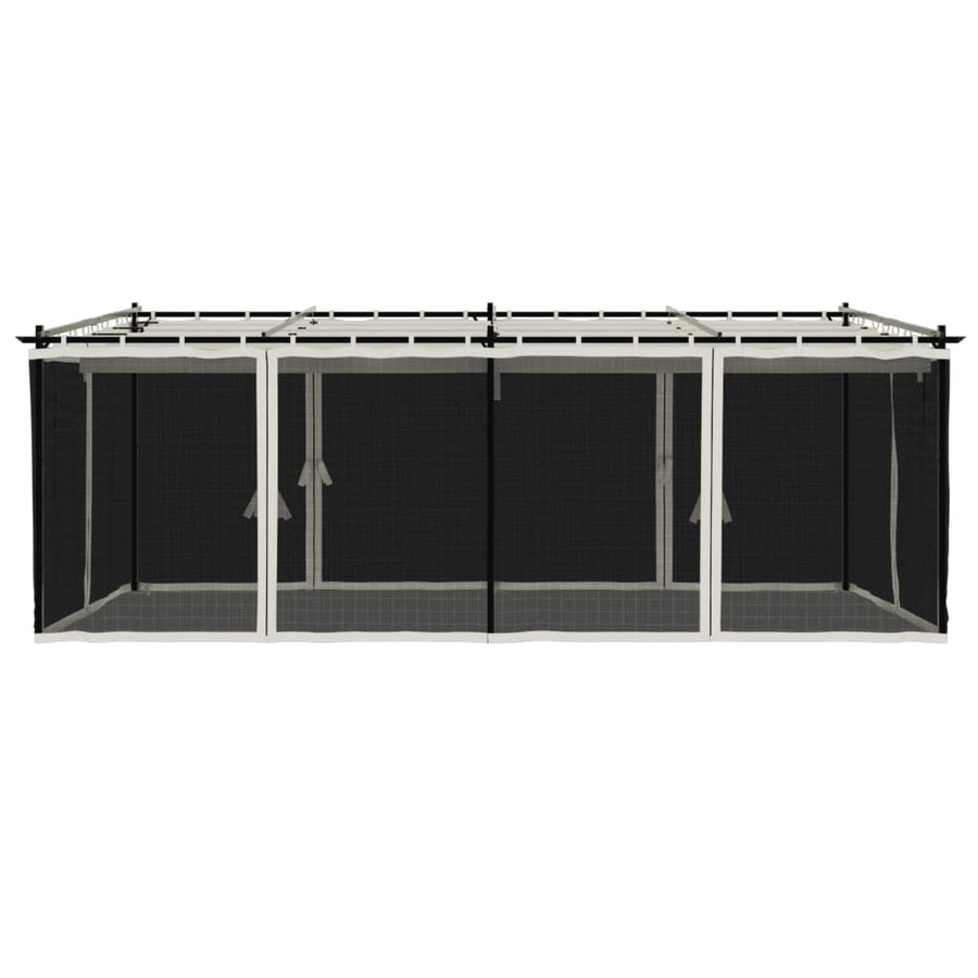 Prieel met zijwanden van gaas 6x3 m staal crèmekleurig