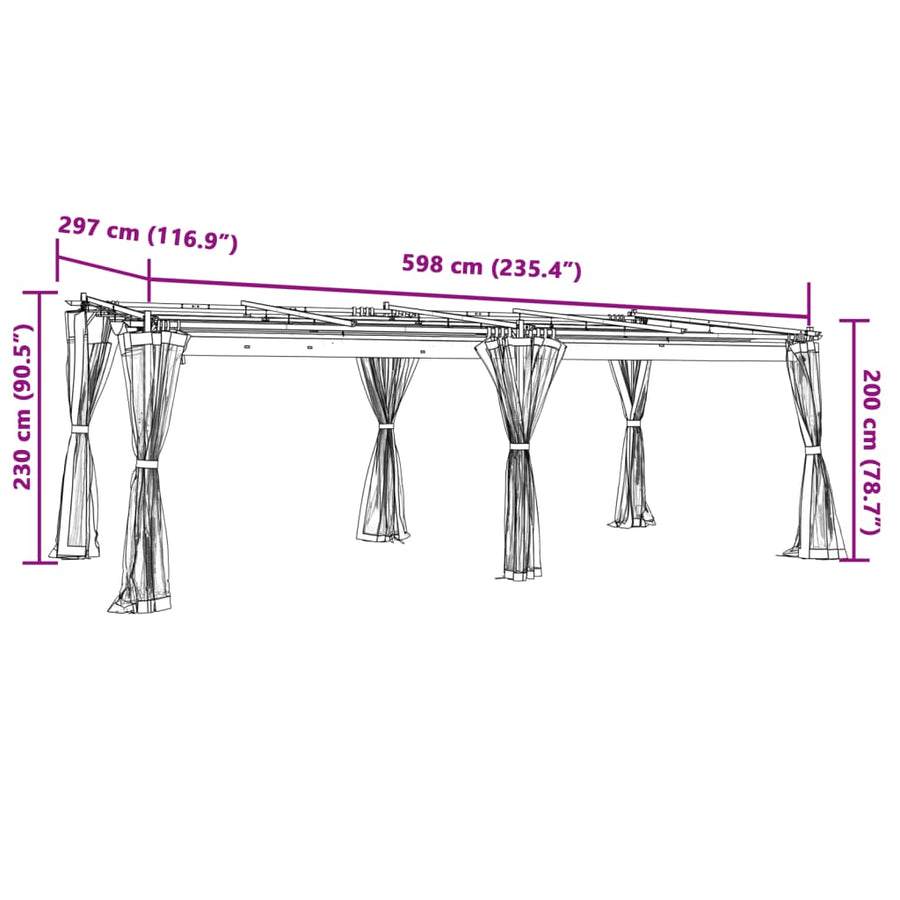 Prieel met zijwanden van gaas 6x3 m staal crèmekleurig