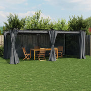 Prieel 6x3 m staal antraciet met gordijnen