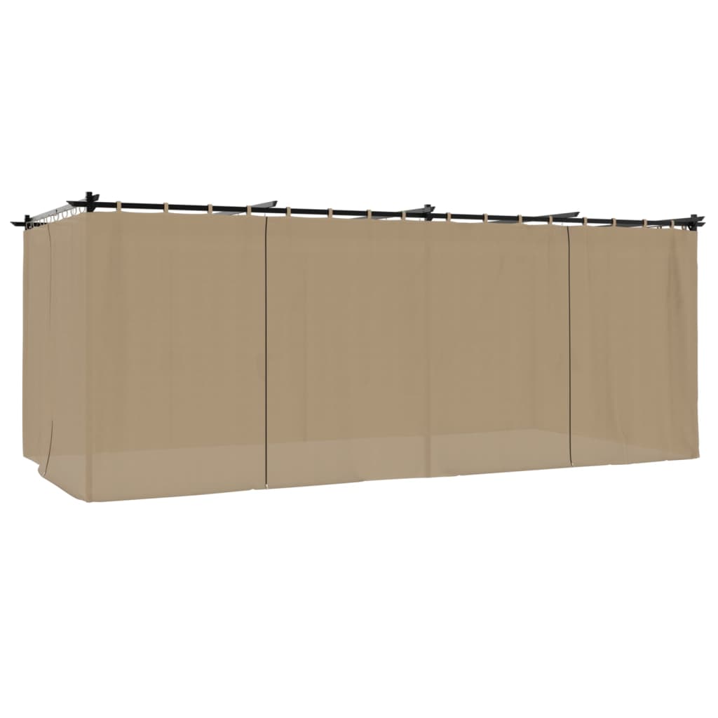 Prieel met gordijnen 6x3 m staal taupe