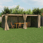 Prieel 6x3 m staal taupe met gordijnen