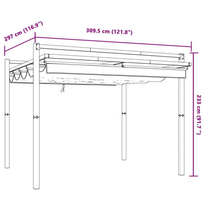 Prieel met uittrekbaar dak 3x3 m aluminium crèmekleurig