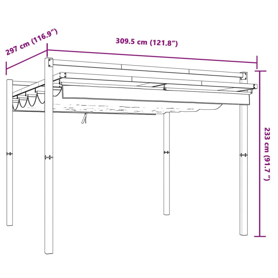 Prieel met uittrekbaar dak 3x3 m aluminium crèmekleurig