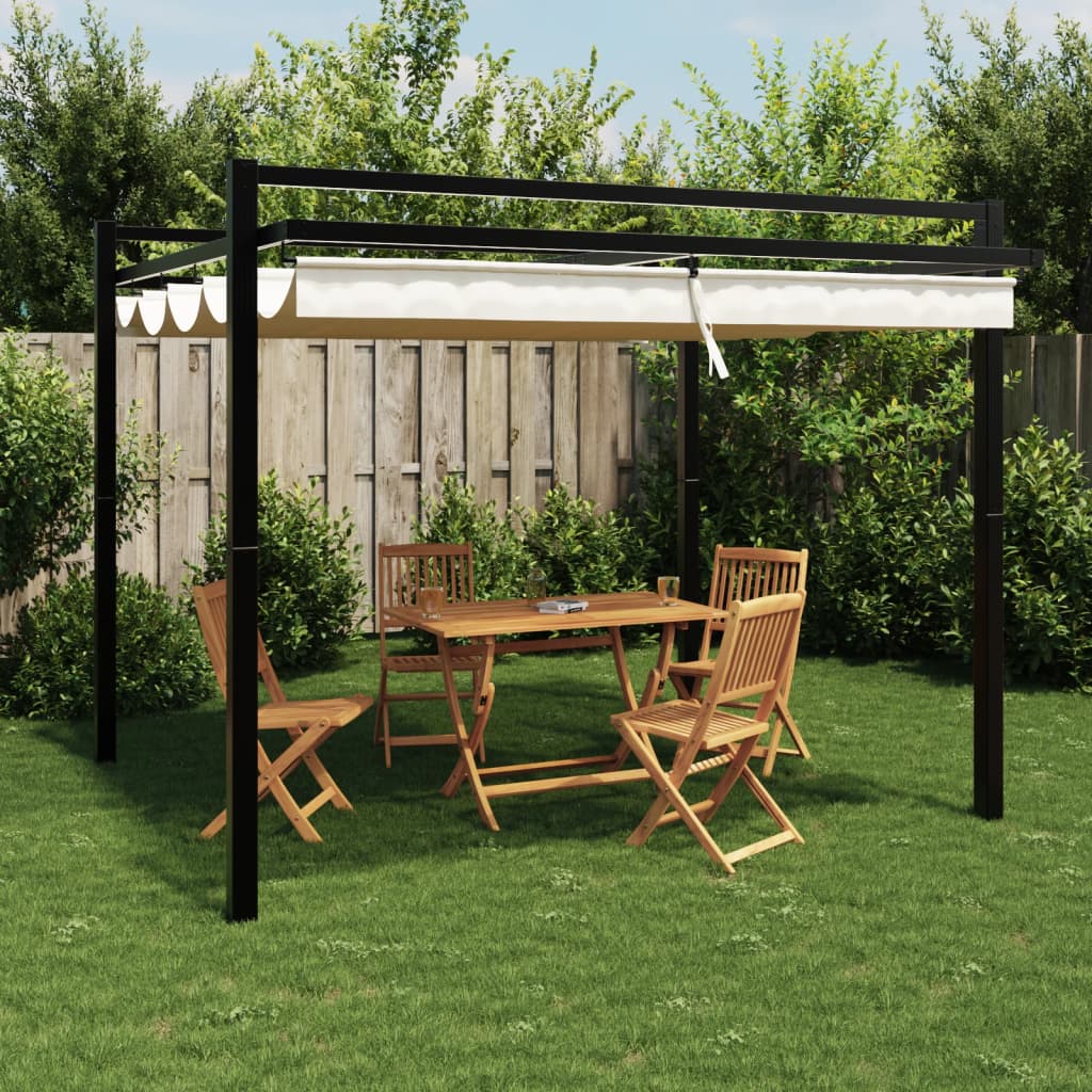 Prieel met uittrekbaar dak 3x3 m aluminium crèmekleurig