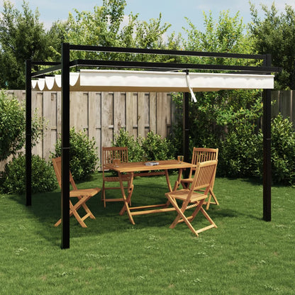 Prieel met uittrekbaar dak 3x3 m aluminium crèmekleurig